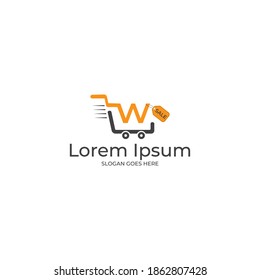 W letter logo, w letter shoping cart logo design template, w cart