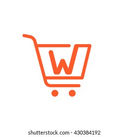 W letter logo with Shopping cart icon.  Vector design element for sale tag, card, corporate identity, label or poster.