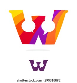 W letter logo, speech bubble negative space volume vector icon