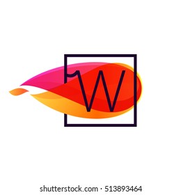 W letter logo in square frame at fire flame background. Vector typography for your posters, invitations, cards. 
