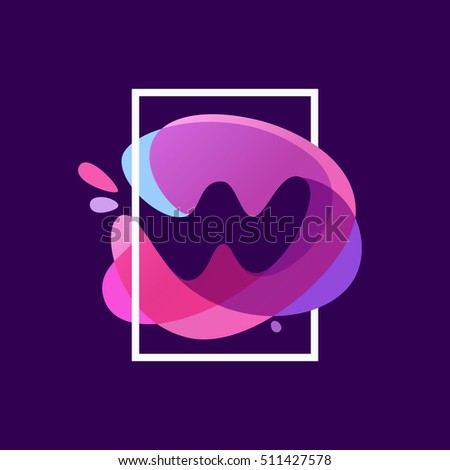 W letter logo in square frame at multicolor splash background. Vector typography for your posters, invitations, cards. 