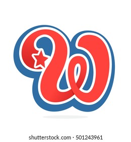 W letter logo with star in vintage baseball style. Sport elements for sportswear, club, t-shirt, banner, card, labels or posters.