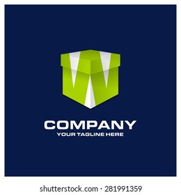 W Letter Logo - Text wrap around Product box creative green bold business logo - Vector illustration