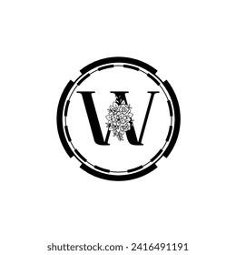Diseño vectorial del logotipo de letra W. W Icon, una plantilla de concepto de círculo y negro. W conjunto vectorial de letras ecológicas negras logotipo con hojas. Alfabeto W de hojas negras aisladas en fondo blanco. Alfabeto floral.