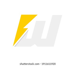 W letter logo, vector font with lightning flash power icon