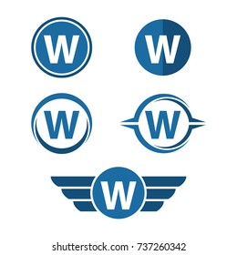 W Letter Logo Vector Set. W Letter in Circle and Wings Logo