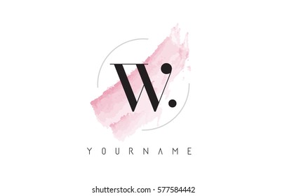 W Letter Logo with Watercolor Pastel Aquarella Brush Stroke and Circular Rounded Design. 