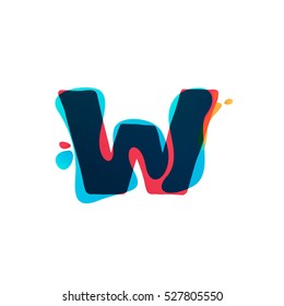 W letter logo with watercolor splashes. Color overlay style. Vector typeface for labels, headlines, posters, cards etc.