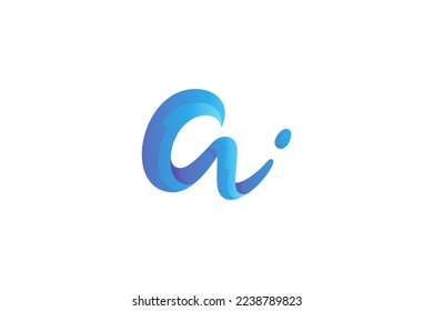 W letter logo with wave element in blue color gradation