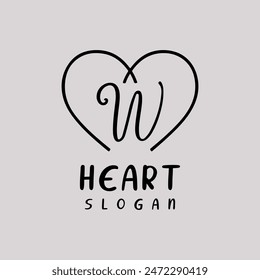 W Letter with Love Heart Logo Symbol 