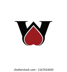 w letter and love 
vector logo