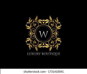 W Letter Luxury Boutique, Beautidul Flourish Gold Logo template