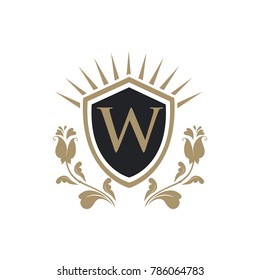 W letter luxury crest logo with rose flower unique eps 10 eps 8