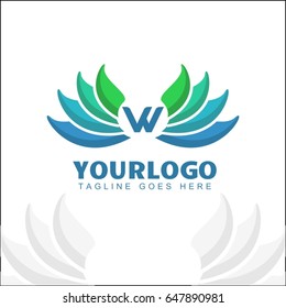 W letter luxury logo. Abstract bird logo design. Creative wing color sign symbol. 