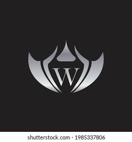 W Letra Luxury Silver Shield Logo Design.