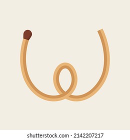 W letter made with match. Vector wooden matchstick isolated font