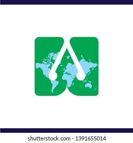 W Letter With Map World Logo Vector template