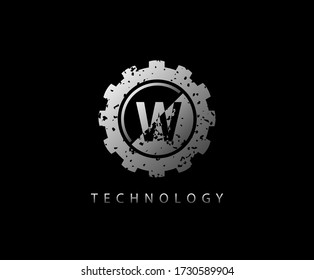 W Letter Metal Gear Logo Icon  