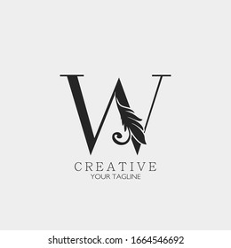 W Letter  Minimalist Initial Nature Tropical Leaf logo Icon, monogram vector design concept nature vintage luxury.