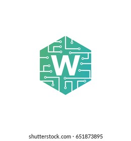 W Letter, Modern Chip Connection Logo Template Design