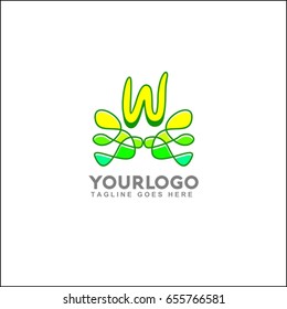 W letter modern green line logo. Abstract tree element vector illustration.
