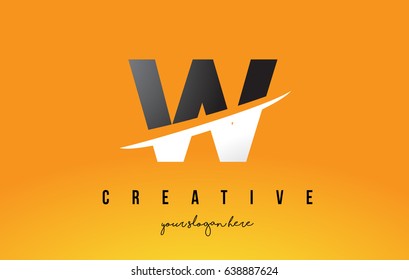 W Letter Modern Logo Design with Swoosh Cutting the Middle Letters and Yellow Background.