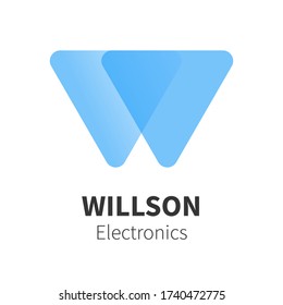 W letter monogram. Company logotype design element. Abstract triangle geometric label. Blue gradient branding decor. Isolated vector illustration.