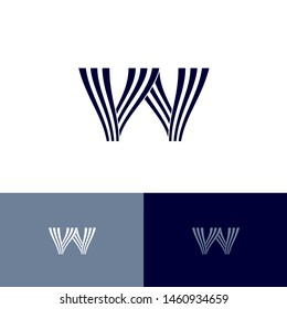 W letter. W monogram consist of lines, isolated on a dark background.  Wave. Water symbol. Web, UI icon.