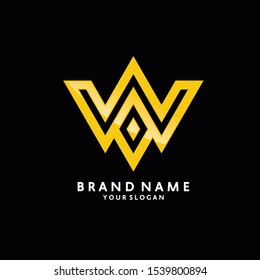 W Letter Monogram Gold Logo Design Vector