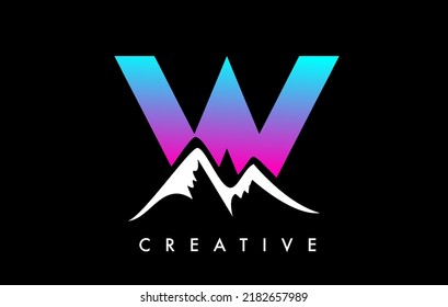 W Letter Mountain Icon Logo Design. Letter W with Mountain Peaks and Colorful Vibrant Shape Vector Illustration.