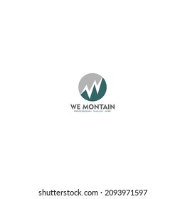 W letter mountain logo "We Monutain". Logo for mountaineers, mountain lovers, and nature lovers.