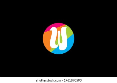 W Letter in Multicolored circle on dark background 