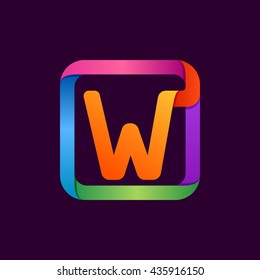 W letter neon logo in square.