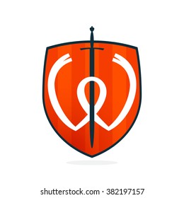 W letter on the sword and shield. Font style, vector design template elements for your application or corporate identity.