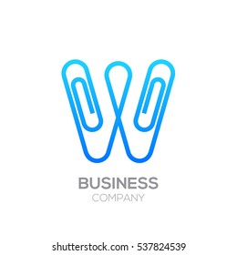 W letter from paper clip alphabet.Business and education logo concept