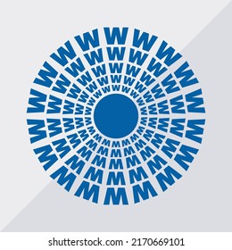 W letter patterns conceptual mandala vector illustration. W text textures mandala design. Blue concept simple mandala vector design.