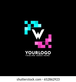 W letter pixel art design logo. Blue and pink business corporate for technology
