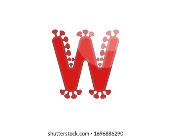 w letter red coronavirus floral font covid vector design element