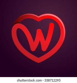 W letter with red heart. Vector design template elements for your application or corporate identity.