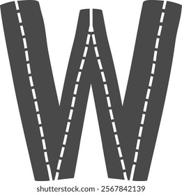 W Letter Road Alphabet Kids Vector Illustration