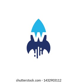 w letter rocket launch logo vector icon illustration