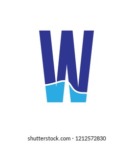 W letter with sea wave logo