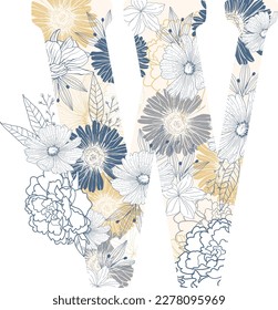 W letter small flower. Small colorful flowers. White background. Ditsy floral background. The elegant the template for fashion prints.