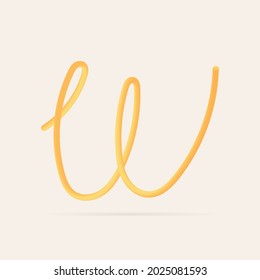 W letter spaghetti design. Vector hand draw realistic food font. Isolated Italian pasta for tasty poster, restaurant identity, gourmet element and more