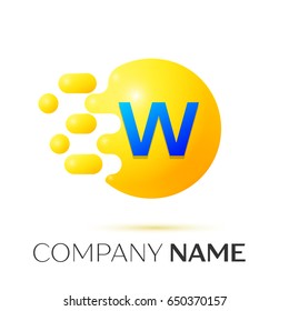 W Letter splash logo. Yellow dots and circle bubble letter design on grey background. Vector Illustration