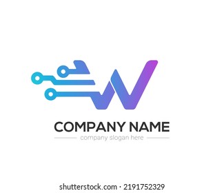 W Letter Tech Logo Design Vector Template.
W Letter Icon Design with Digital Circuit Connection Symbol.