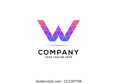 W Letter Technology Logo Colorful Triangle Pattern Design. W Letter Logo Design Template.