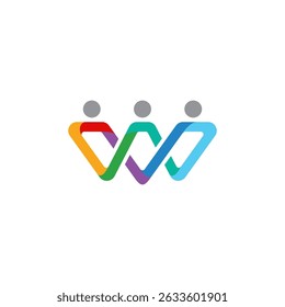 W letter and three connected people logo