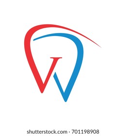 W Letter, tooth logo Design