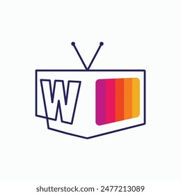 w letter tv television channel logo vector icon illustration